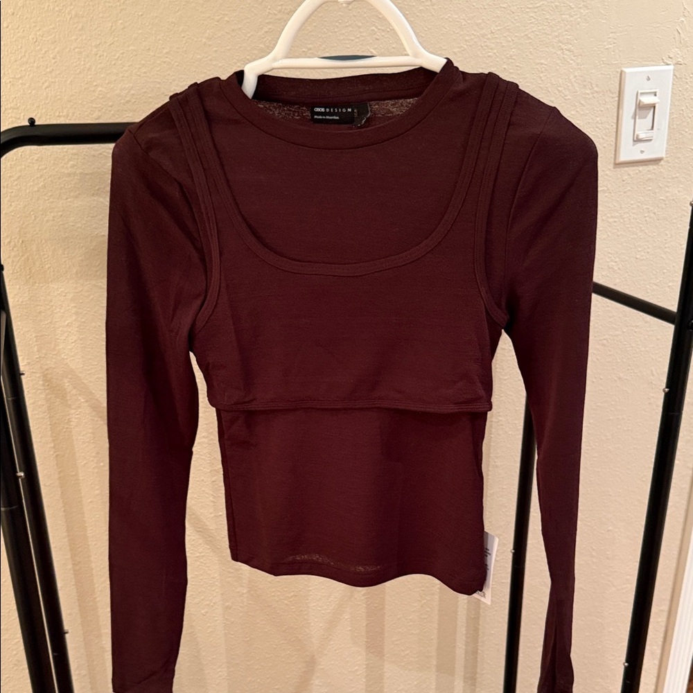 ASOS Burgundy Long Sleeve Top